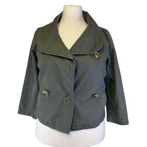 Sitwell Jacket Green Wide Round‎ Collar Double Breasted Buttons Cotton Size 8